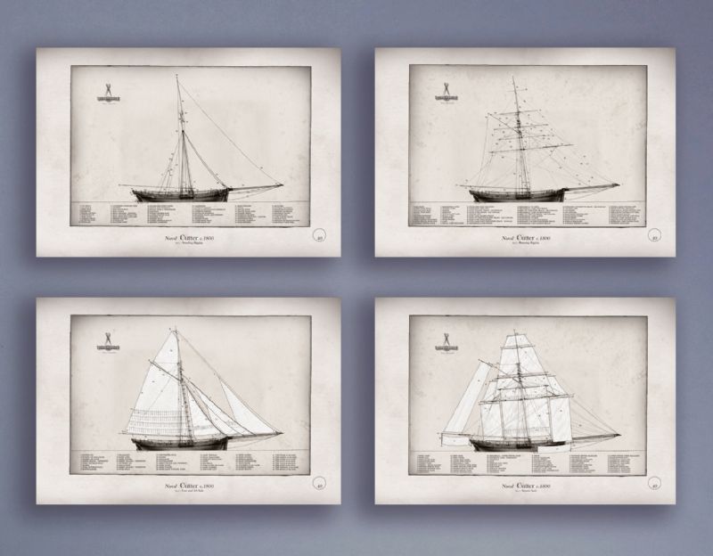 The Naval Cutter by Tony Fernandes - set of 4 rigging prints